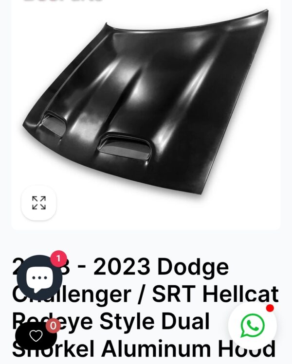 2008-2023 Dodge Challenger / SRT Hellcat Redeye Style Dual Snorkel Aluminum Hood - Image 2